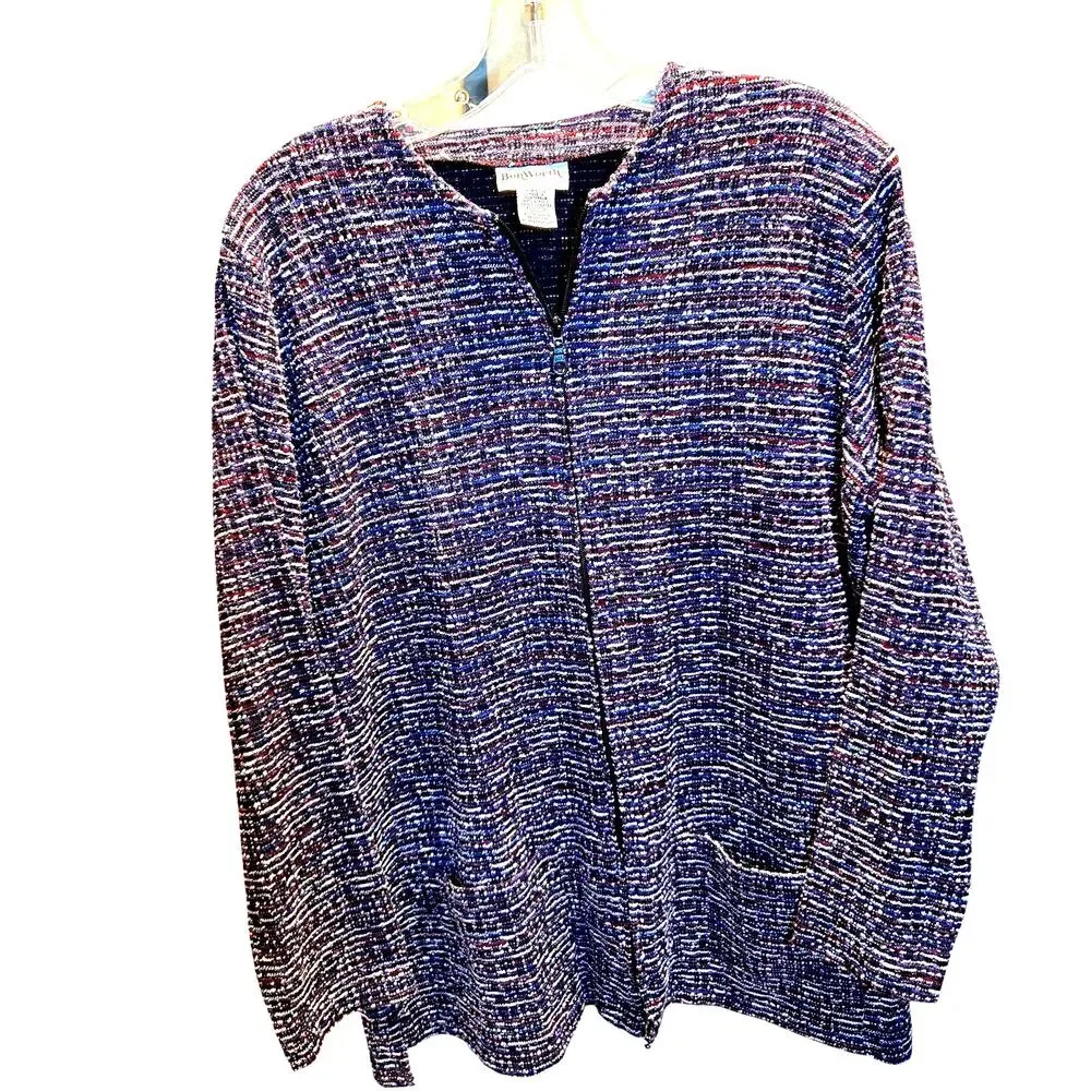 Bon Worth Medium Purple Tweed Women's Blazer Jacket Suit Coat Misses Size M 8 10 - Picture 2 of 5